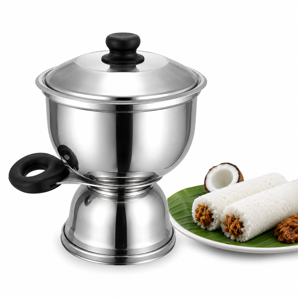 Shon Enterprises Stainless Steel Puttu Maker with Lid – Seamless No Welding Design, Premium Quality Kitchen Cooking Steamer, Easy to Use Traditional Puttu Cooker