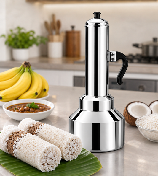 Shon Enterprises Stainless Steel Salem Steel Puttu Maker | Jointless Design | Traditional South Indian Steamed Rice Cake Maker | Heavy Duty Kitchen Cooker