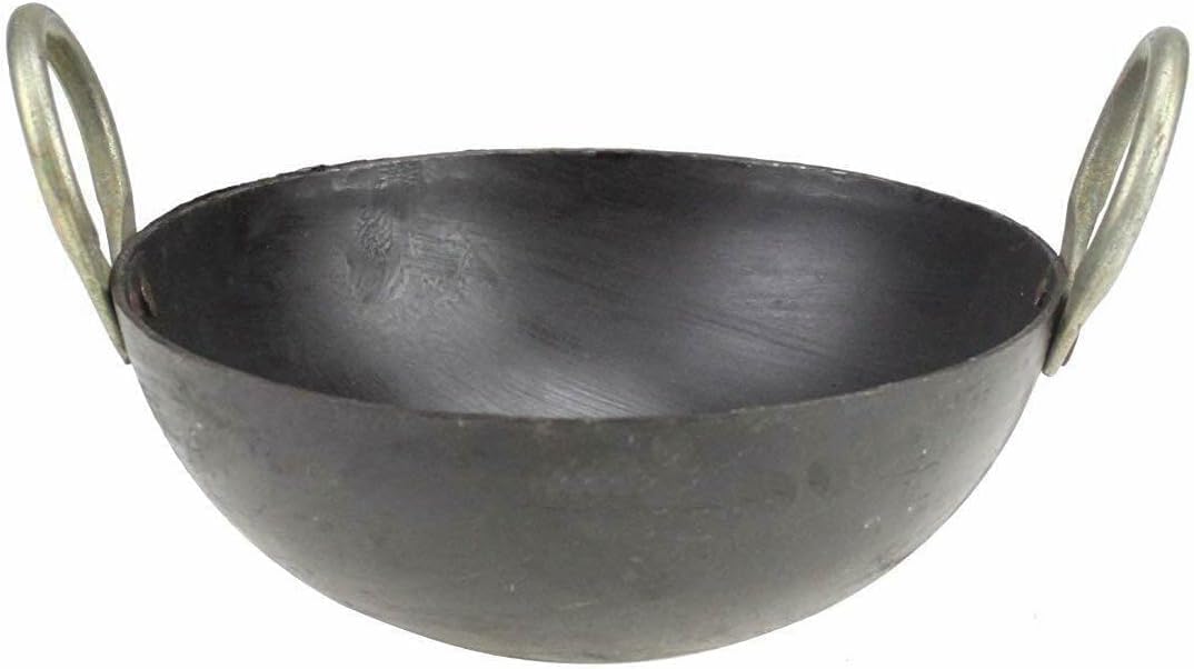 Heavy Duty Natural Iron Karahi Kadai Kadhai Wok Balti Dish with Handles – Traditional Round Base Deep Frying Pan for Curry, Stir Fry & Asian Cooking – 6-inch / 8 Inch / 10 Inch