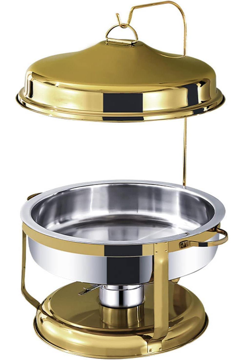 Gold Stainless Steel Chafing Dish for Buffet with Hanging Lid, 8Qt/9L Round Food Warmer Set for Catering, Parties, Weddings, Birthday, Holiday & Church Events