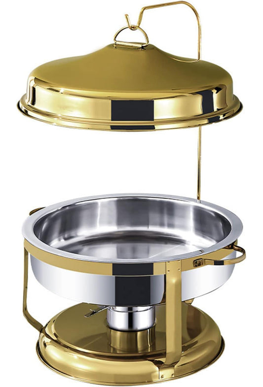Gold Stainless Steel Chafing Dish for Buffet with Hanging Lid, 8Qt/9L Round Food Warmer Set for Catering, Parties, Weddings, Birthday, Holiday & Church Events